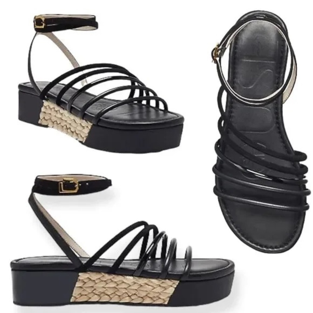 Louise Et Cie BIMO Black Platform Asymmetrical Flatform Straps Wedge Sandals 8 M - Picture 2 of 12